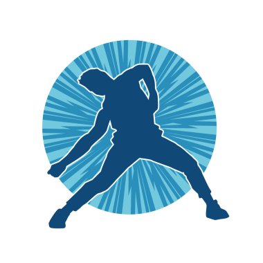 Dans eden bir adamın silueti. Erkek dansçı silueti poz veriyor..