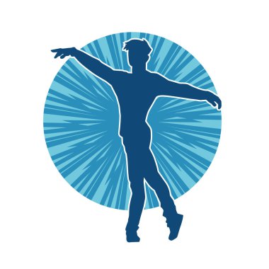 Dans eden bir adamın silueti. Erkek dansçı silueti poz veriyor..