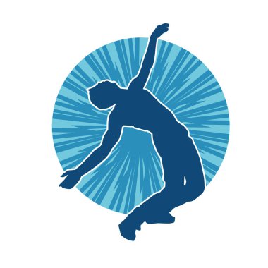 Dans eden bir adamın silueti. Erkek dansçı silueti poz veriyor..