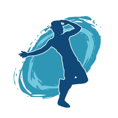 Dans eden bir adamın silueti. Erkek dansçı silueti poz veriyor..