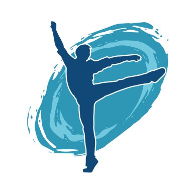 Dans eden bir adamın silueti. Erkek dansçı silueti poz veriyor..