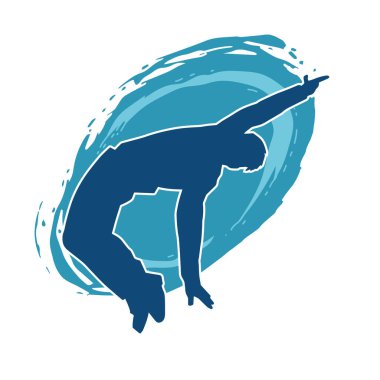 Dans eden bir adamın silueti. Erkek dansçı silueti poz veriyor..