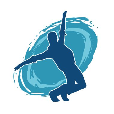 Dans eden bir adamın silueti. Erkek dansçı silueti poz veriyor..