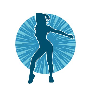 Hareketli bir kadın dansçının silueti. Dans eden zayıf bir kadının silueti..