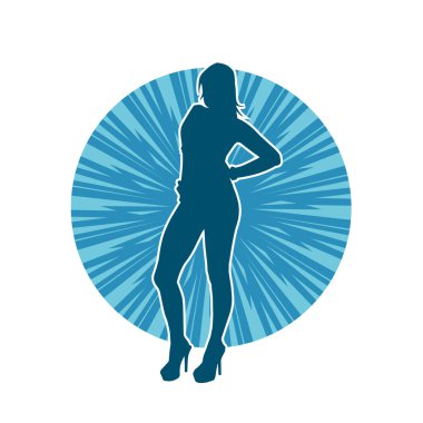 Dar kıyafetli genç, zayıf bir kadın modelin silueti. Dişi poziyonunda zayıf bir kadının silueti..