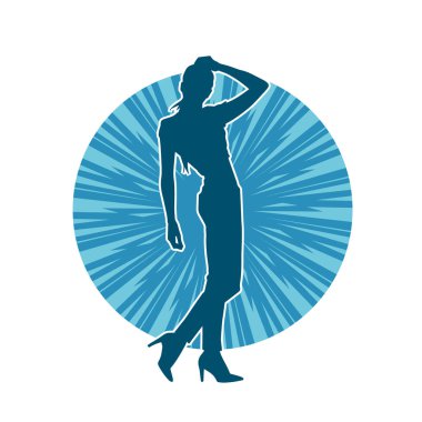 Hareketli bir kadın dansçının silueti. Dans eden zayıf bir kadının silueti..