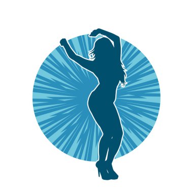 Hareketli bir kadın dansçının silueti. Dans eden zayıf bir kadının silueti..