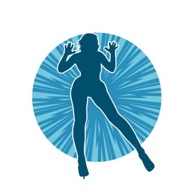 Hareketli bir kadın dansçının silueti. Dans eden zayıf bir kadının silueti..