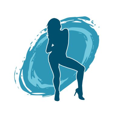 Dar kıyafetli genç, zayıf bir kadın modelin silueti. Dişi poziyonunda zayıf bir kadının silueti..