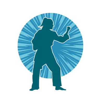 Dövüş sanatları yapan zayıf bir kadının silueti. Dövüş sanatlarında çalışan bir kadının silueti..