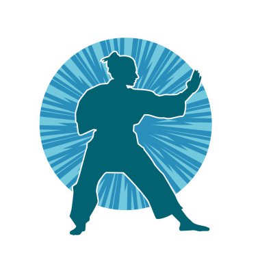 Dövüş sanatları yapan zayıf bir kadının silueti. Dövüş sanatlarında çalışan bir kadının silueti..