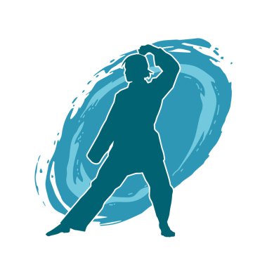 Dövüş sanatları yapan zayıf bir kadının silueti. Dövüş sanatlarında çalışan bir kadının silueti..