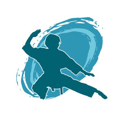 Dövüş sanatları yapan zayıf bir kadının silueti. Dövüş sanatlarında çalışan bir kadının silueti..