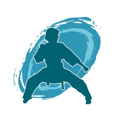 Dövüş sanatları yapan zayıf bir kadının silueti. Dövüş sanatlarında çalışan bir kadının silueti..