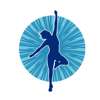 Hareketli bir kadın dansçının silueti. Dans eden zayıf bir kadının silueti..