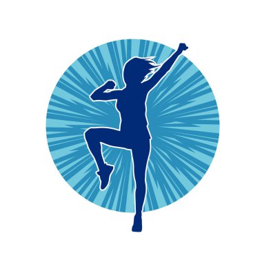 Zayıf kadın silueti egzersiz yapıyor. Spor yapan, spor yapan bir kadının silüeti.. 