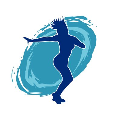 Hareketli bir kadın dansçının silueti. Dans eden zayıf bir kadının silueti..