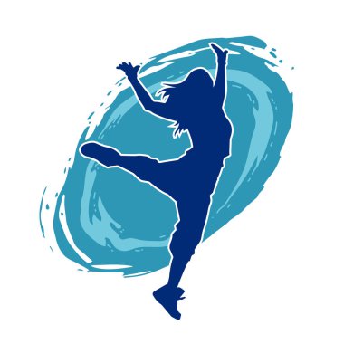 Hareketli bir kadın dansçının silueti. Dans eden zayıf bir kadının silueti..