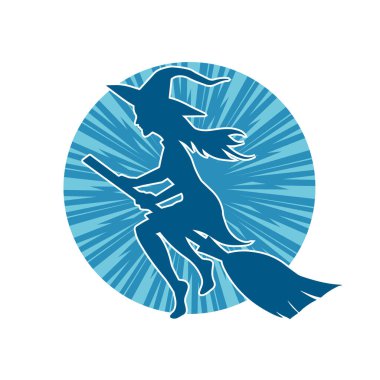 Dişi bir cadının silueti süpürgeyle geziyor.