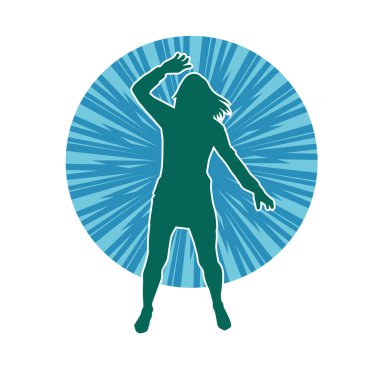 Hareketli bir kadın dansçının silueti. Dans eden zayıf bir kadının silueti..