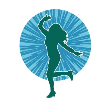 Hareketli bir kadın dansçının silueti. Dans eden zayıf bir kadının silueti..