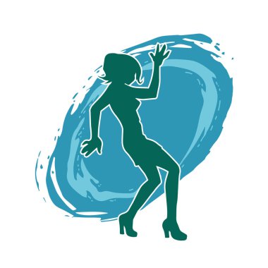 Hareketli bir kadın dansçının silueti. Dans eden zayıf bir kadının silueti..