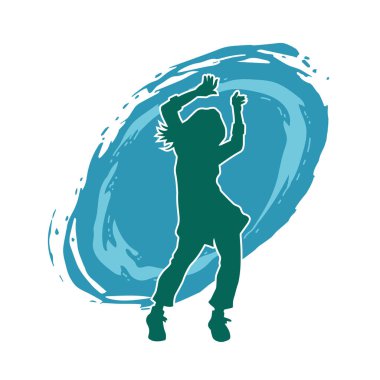 Hareketli bir kadın dansçının silueti. Dans eden zayıf bir kadının silueti..