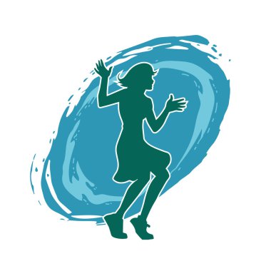 Hareketli bir kadın dansçının silueti. Dans eden zayıf bir kadının silueti..