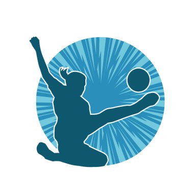 Topa vuran bayan futbolcunun silueti. Hareketli bir futbolcu kadının silueti..