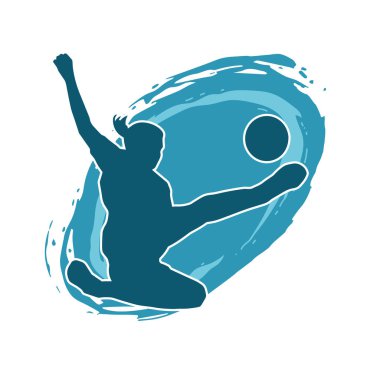 Topa vuran bayan futbolcunun silueti. Hareketli bir futbolcu kadının silueti..