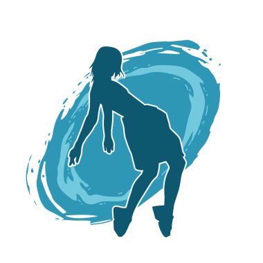 Hareketli bir kadın dansçının silueti. Dans eden zayıf bir kadının silueti..