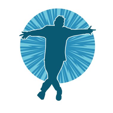 Hareket halindeki bir erkek dansçının silueti. Dans eden zayıf bir adamın silueti..