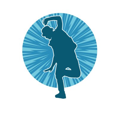 Hareket halindeki bir erkek dansçının silueti. Dans eden zayıf bir adamın silueti..