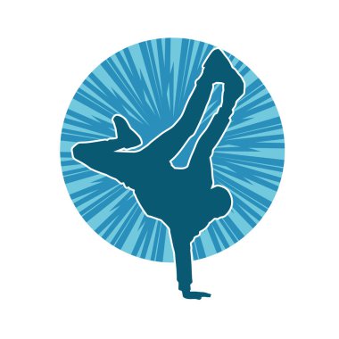 Poz veren bir erkek dansçının silueti. Dans eden bir adamın silueti.