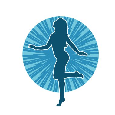 Hareketli bir kadın dansçının silueti. Dans eden zayıf bir kadının silueti..