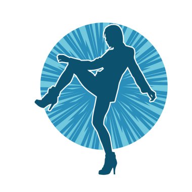 Hareketli bir kadın dansçının silueti. Dans eden zayıf bir kadının silueti..