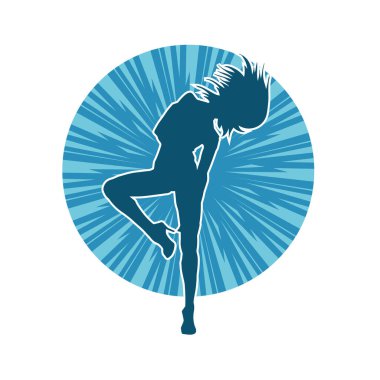 Hareketli bir kadın dansçının silueti. Dans eden zayıf bir kadının silueti..