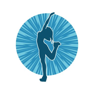 Hareketli bir kadın dansçının silueti. Dans eden zayıf bir kadının silueti..