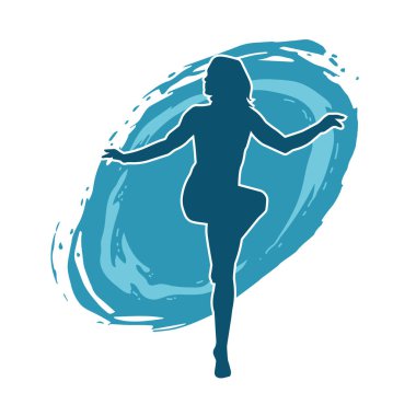 Hareketli bir kadın dansçının silueti. Dans eden zayıf bir kadının silueti..