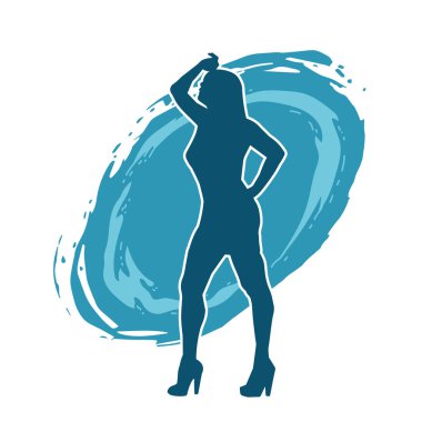 Hareketli bir kadın dansçının silueti. Dans eden zayıf bir kadının silueti..