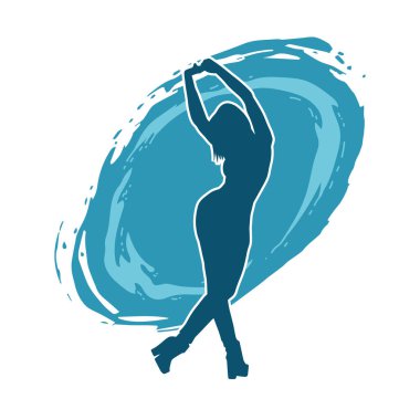 Hareketli bir kadın dansçının silueti. Dans eden zayıf bir kadının silueti..