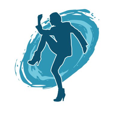 Hareketli bir kadın dansçının silueti. Dans eden zayıf bir kadının silueti..