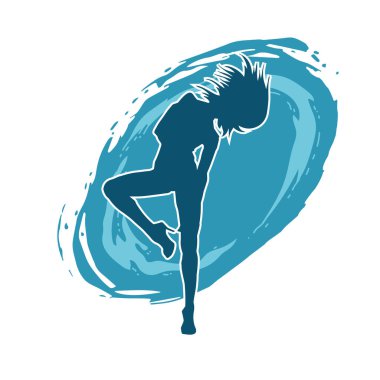 Hareketli bir kadın dansçının silueti. Dans eden zayıf bir kadının silueti..