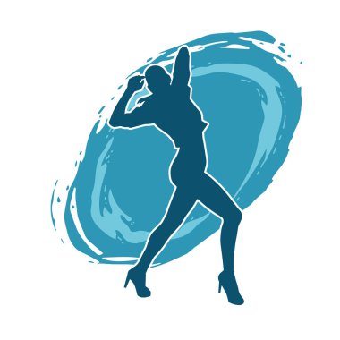 Hareketli bir kadın dansçının silueti. Dans eden zayıf bir kadının silueti..