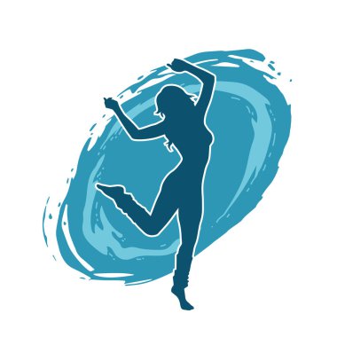 Hareketli bir kadın dansçının silueti. Dans eden zayıf bir kadının silueti..