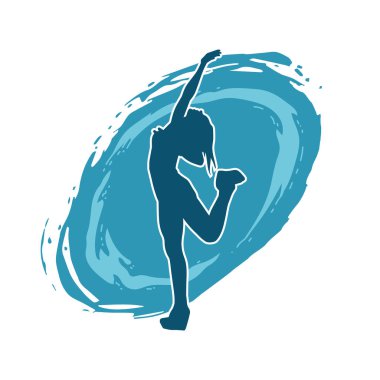 Hareketli bir kadın dansçının silueti. Dans eden zayıf bir kadının silueti..