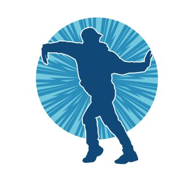 Hareket halindeki bir erkek dansçının silueti. Dans eden zayıf bir adamın silueti..