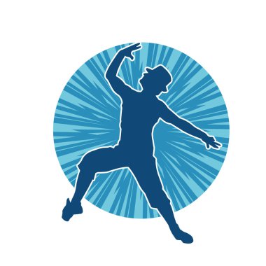 Hareket halindeki bir erkek dansçının silueti. Dans eden zayıf bir adamın silueti..