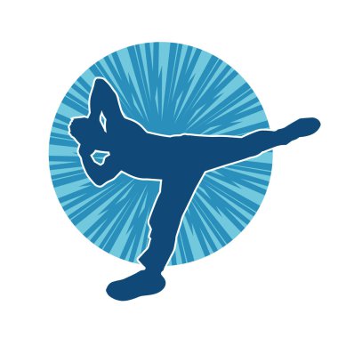 Hareket halindeki bir erkek dansçının silueti. Dans eden zayıf bir adamın silueti..