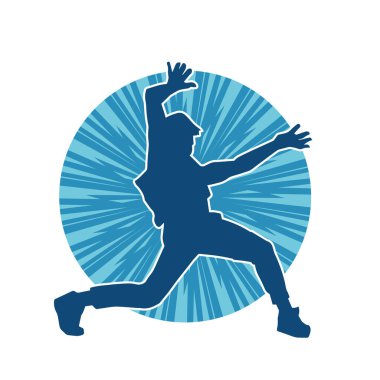 Hareket halindeki bir erkek dansçının silueti. Dans eden zayıf bir adamın silueti..